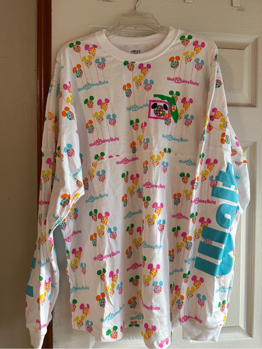 Disney White Multicolor Balloon Print womans Spirit Jersey